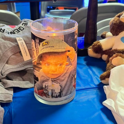 Candle with photo of baby Tucker