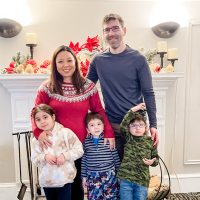 Family with mom, dad, daughter and two sons, one of whom has CHARGE syndrome.
